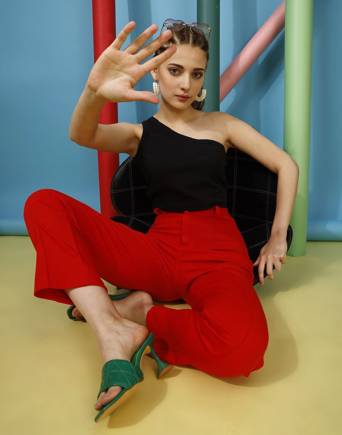 Red Pin Tuck Straight Fit Trouser | Sudathi