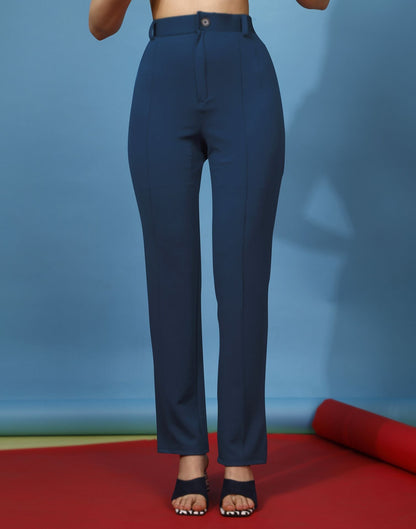Teal Pin Tuck Straight Fit Trouser | Sudathi
