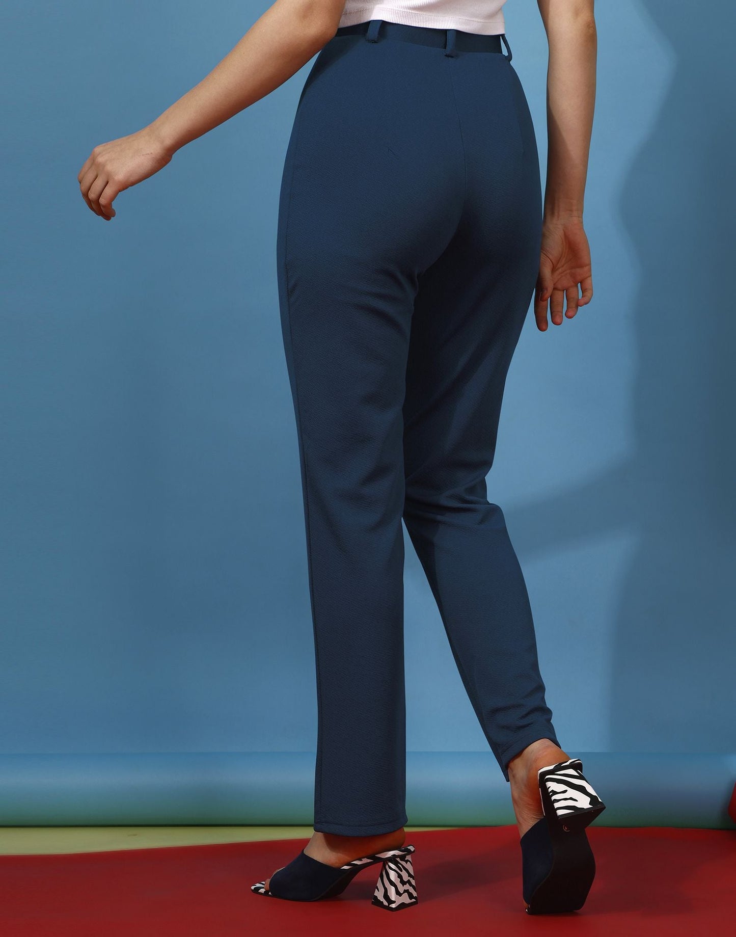 Teal Pin Tuck Straight Fit Trouser | Sudathi