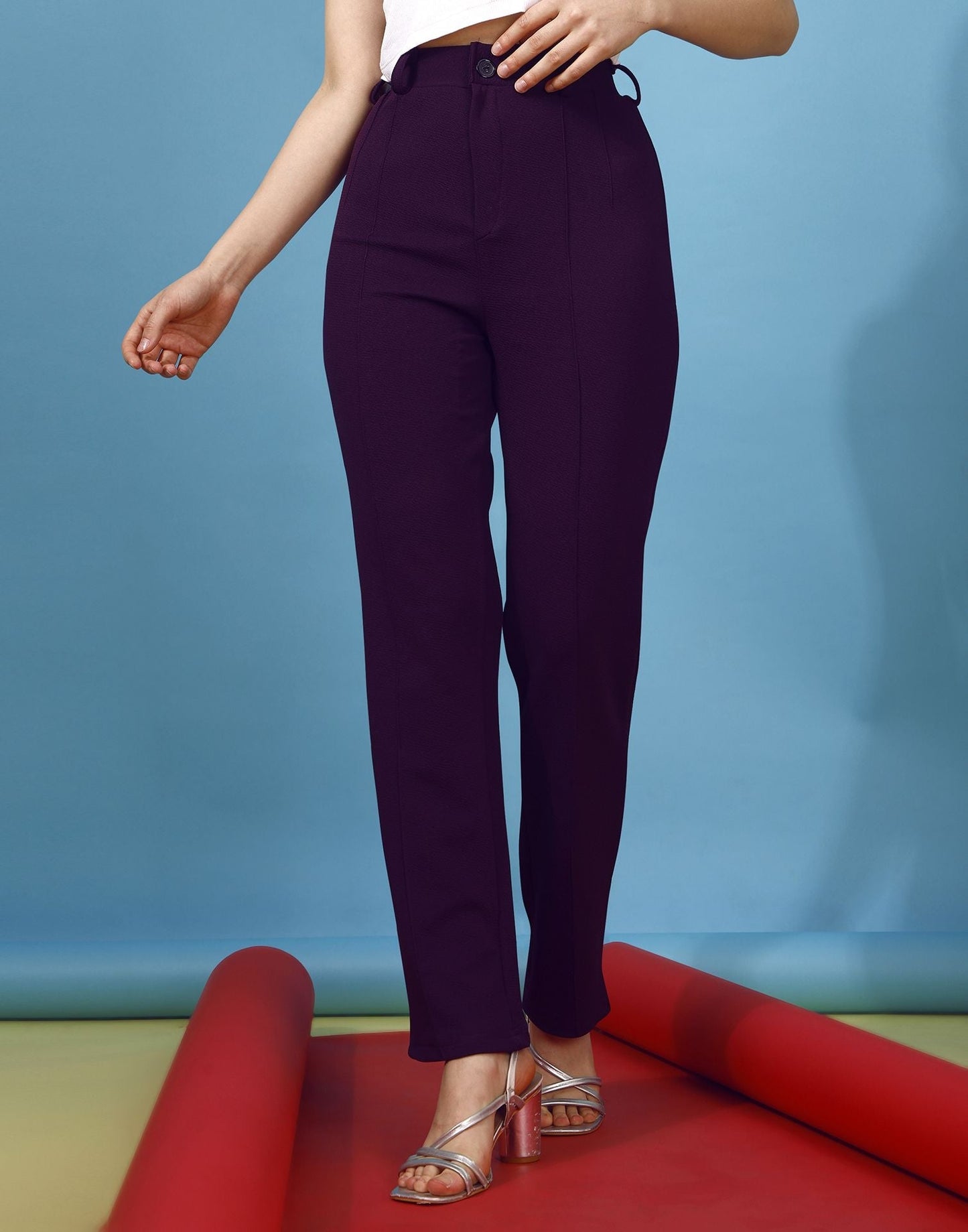 Wine Pin Tuck Straight Fit Trouser | Sudathi