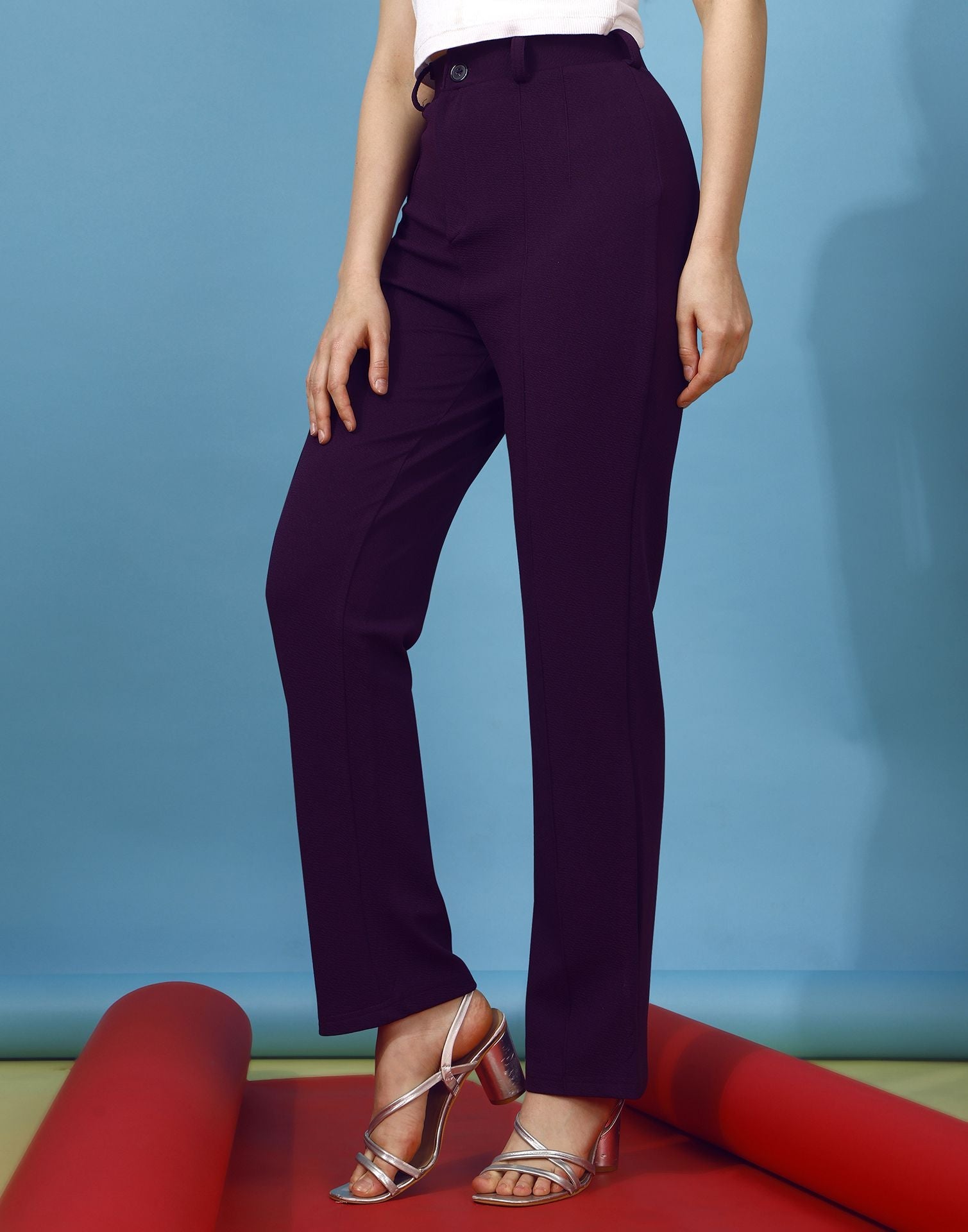 Wine Pin Tuck Straight Fit Trouser | Sudathi