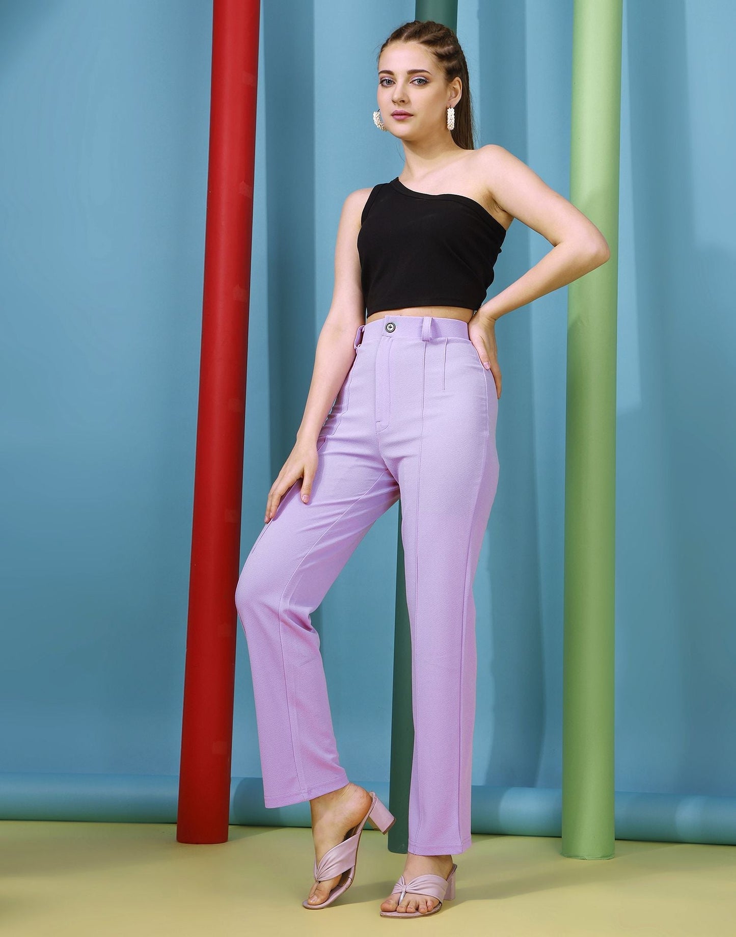 Lavender Pin Tuck Straight Fit Trouser | Sudathi