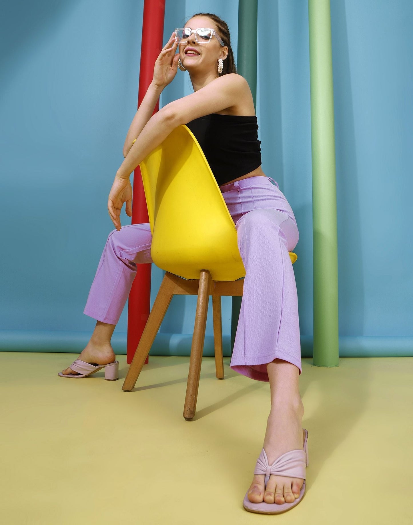 Lavender Pin Tuck Straight Fit Trouser | Sudathi