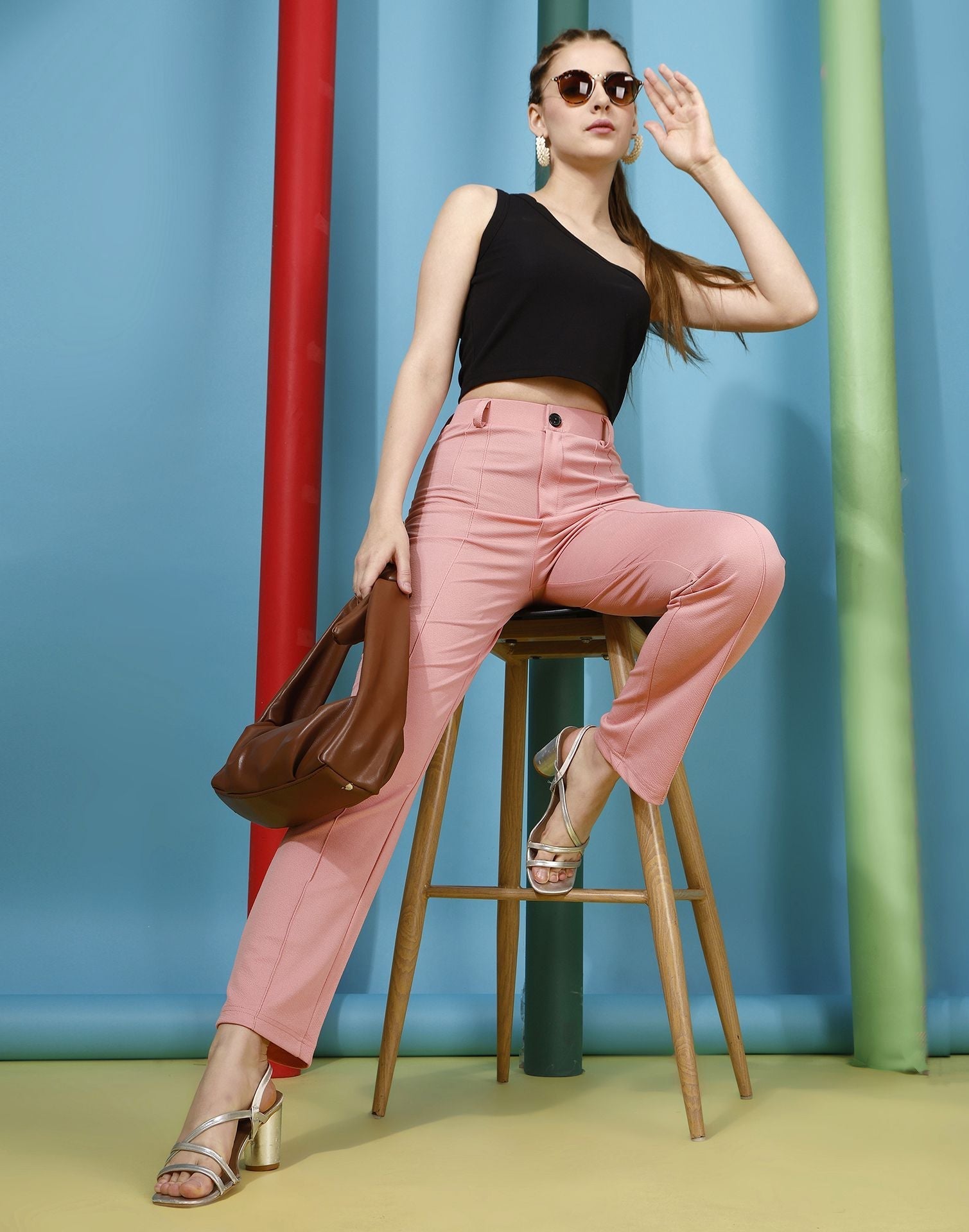 Peach Pin Tuck Straight Fit Trouser | Sudathi