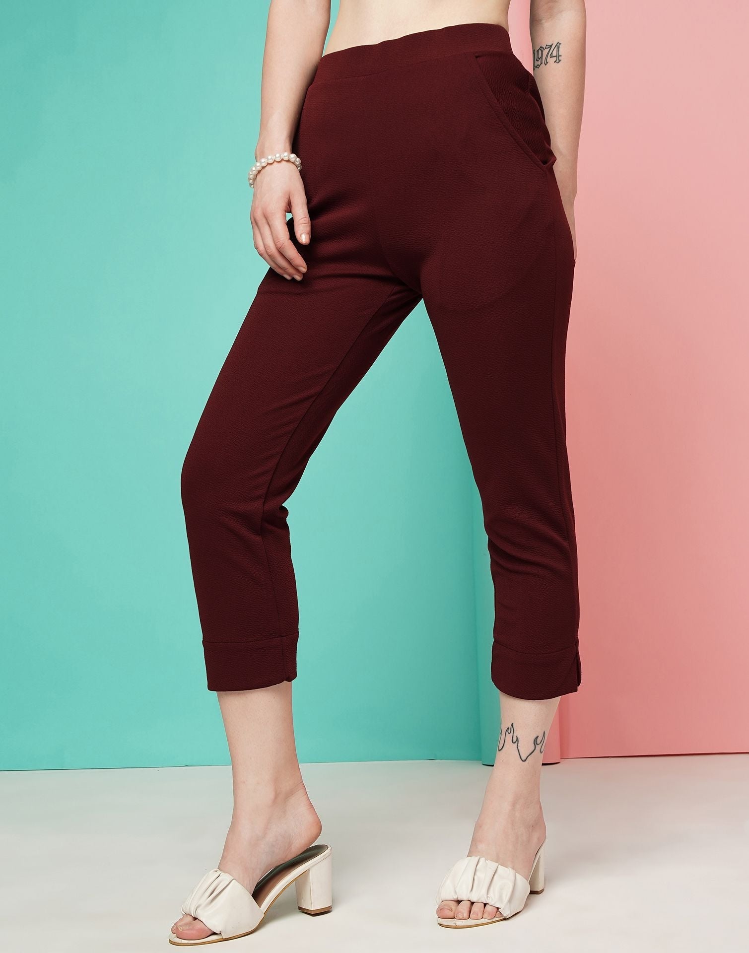 Maroon Ankle Length Trouser | Sudathi