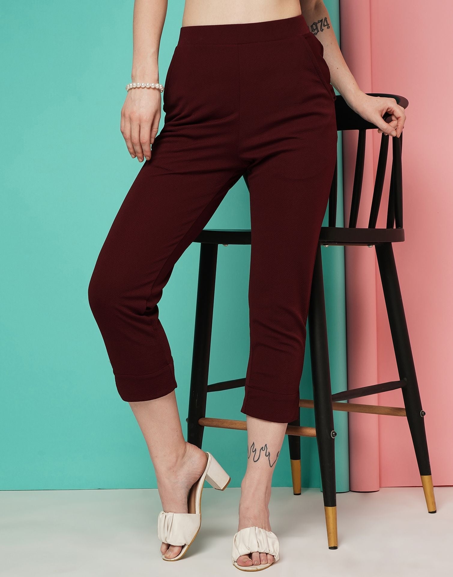 Maroon Ankle Length Trouser | Sudathi