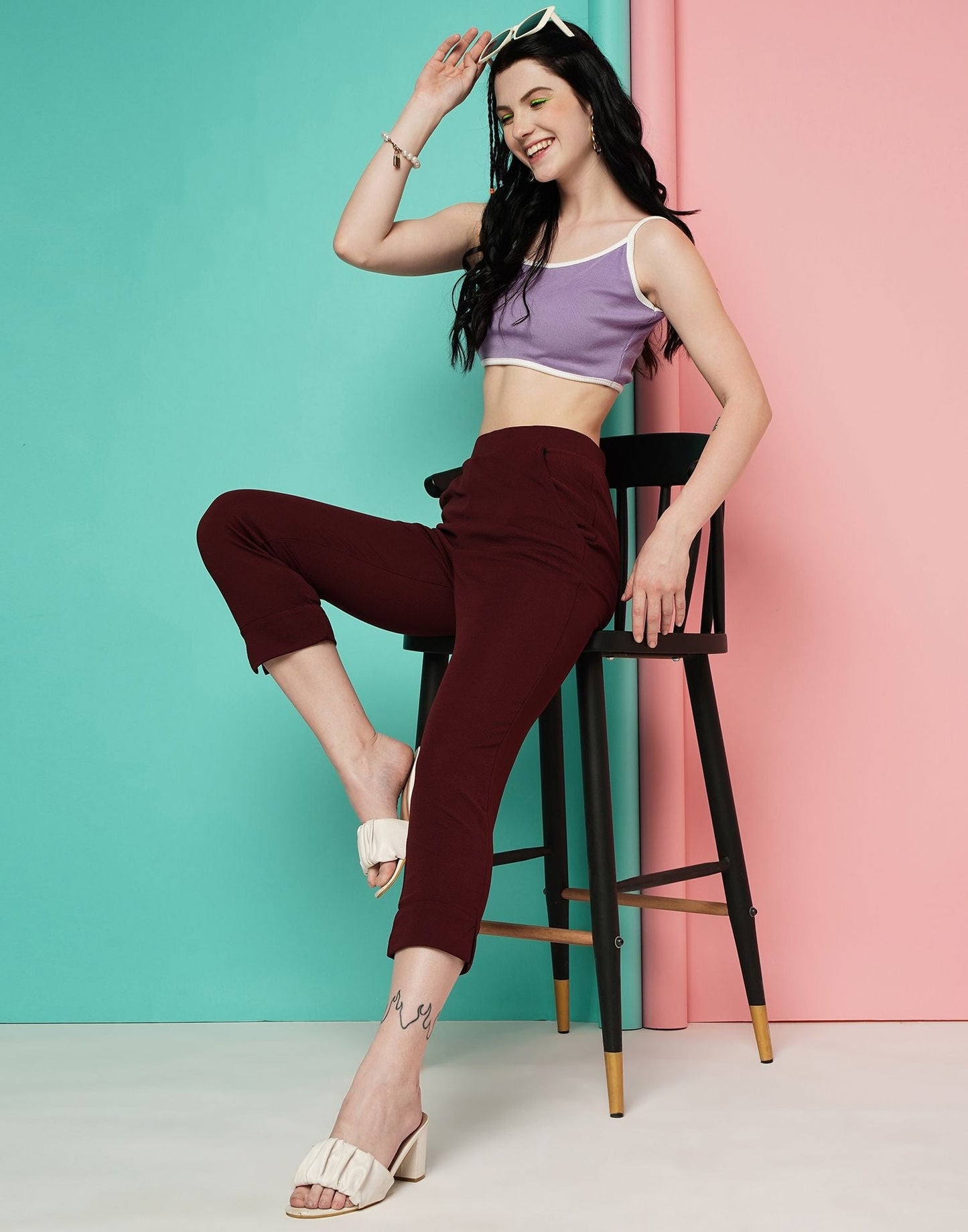Maroon Ankle Length Trouser | Sudathi