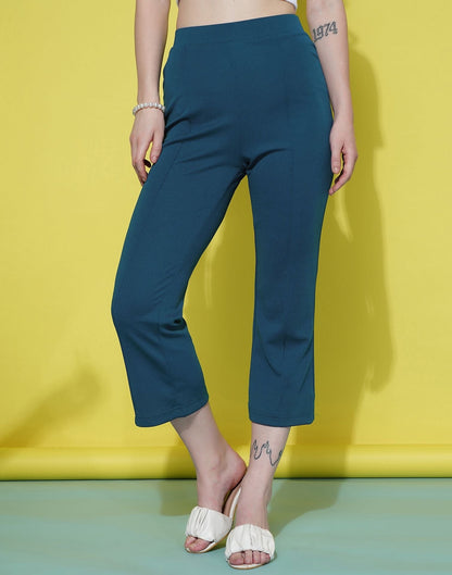 Teal Pin Tuck Ankle Length Trouser | Sudathi