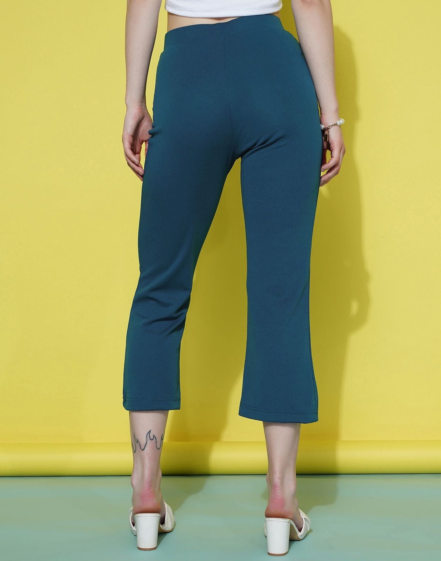 Teal Pin Tuck Ankle Length Trouser | Sudathi