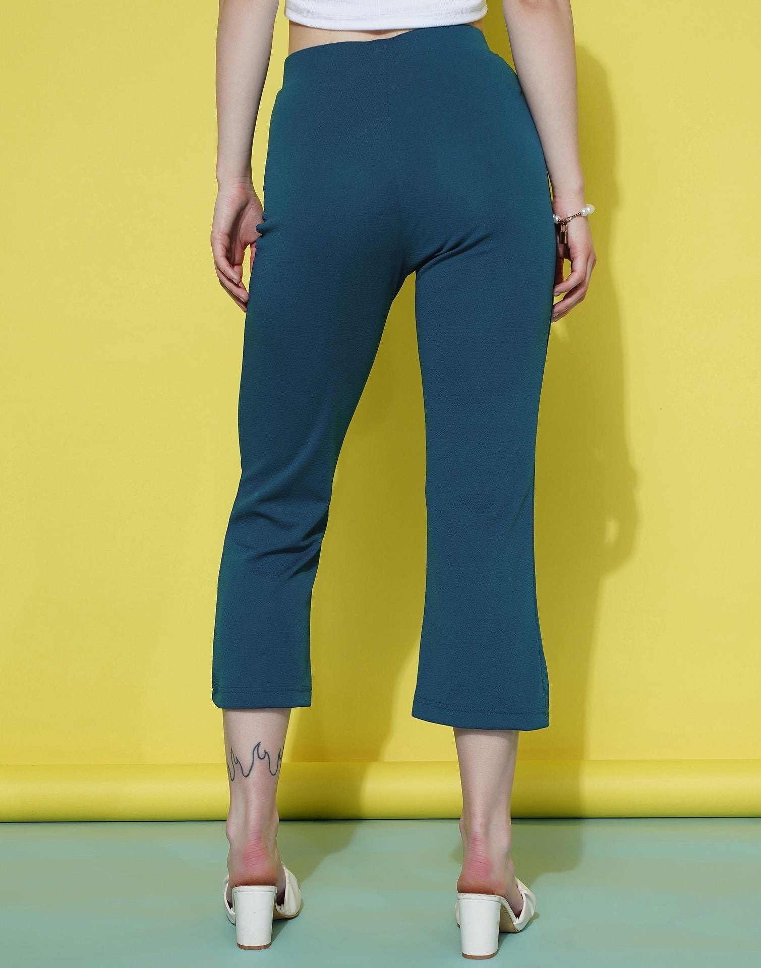 Teal Pin Tuck Ankle Length Trouser | Sudathi