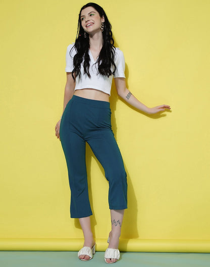 Teal Pin Tuck Ankle Length Trouser | Sudathi