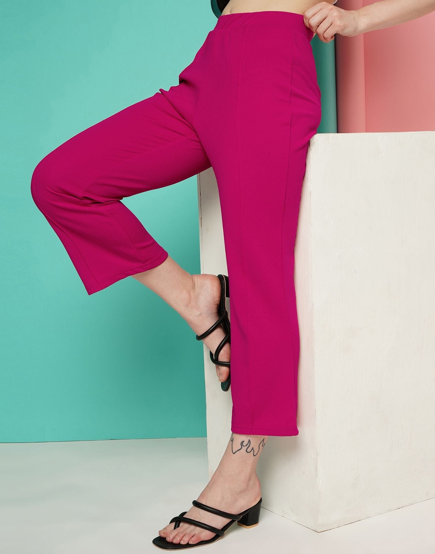 Pink Pin Tuck Ankle Length Trouser | Sudathi