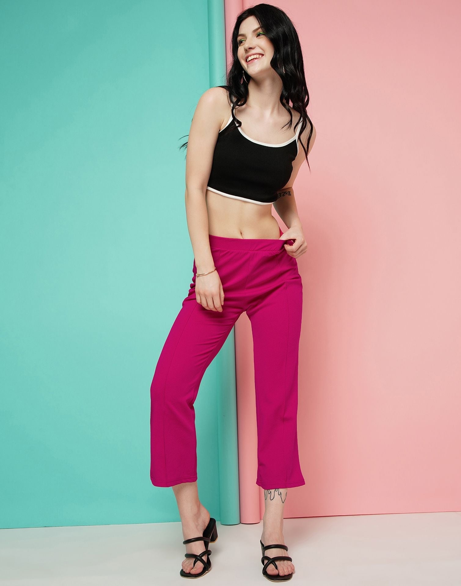 Pink Pin Tuck Ankle Length Trouser | Sudathi