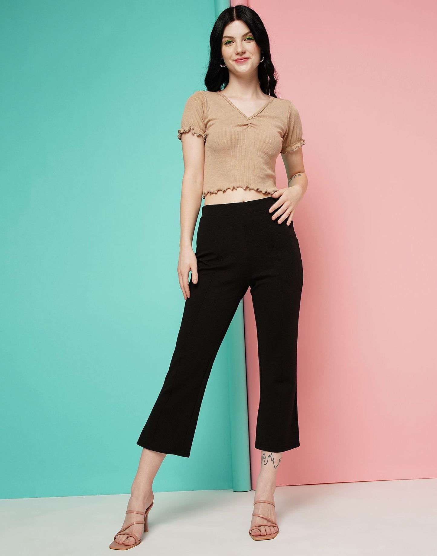 Black Pin Tuck Ankle Length Trouser | Sudathi