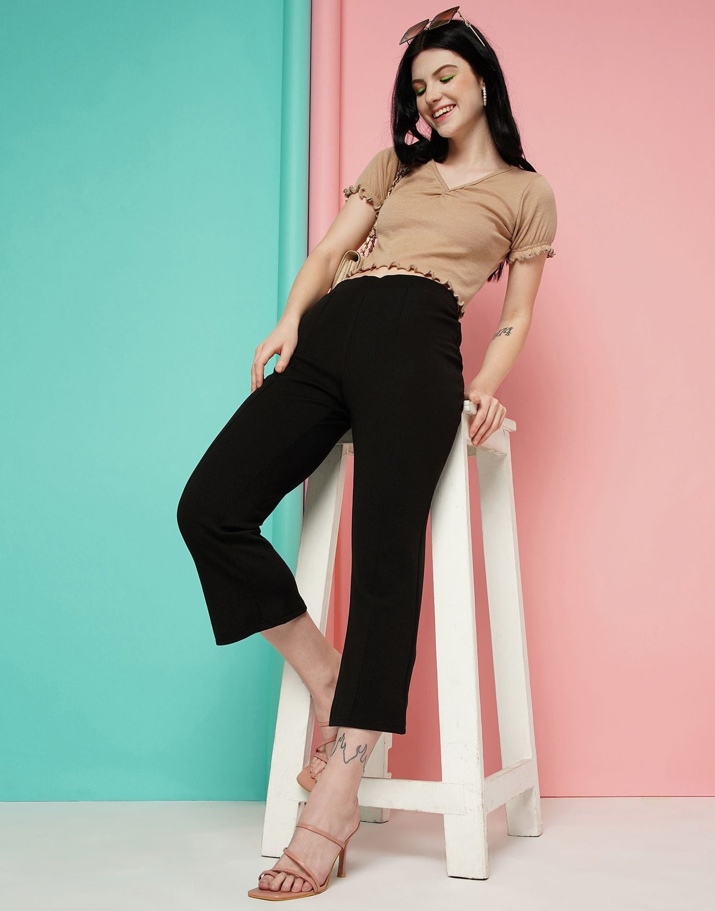 Black Pin Tuck Ankle Length Trouser | Sudathi
