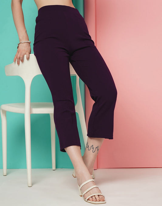 Wine Pin Tuck Ankle Length Trouser | Sudathi