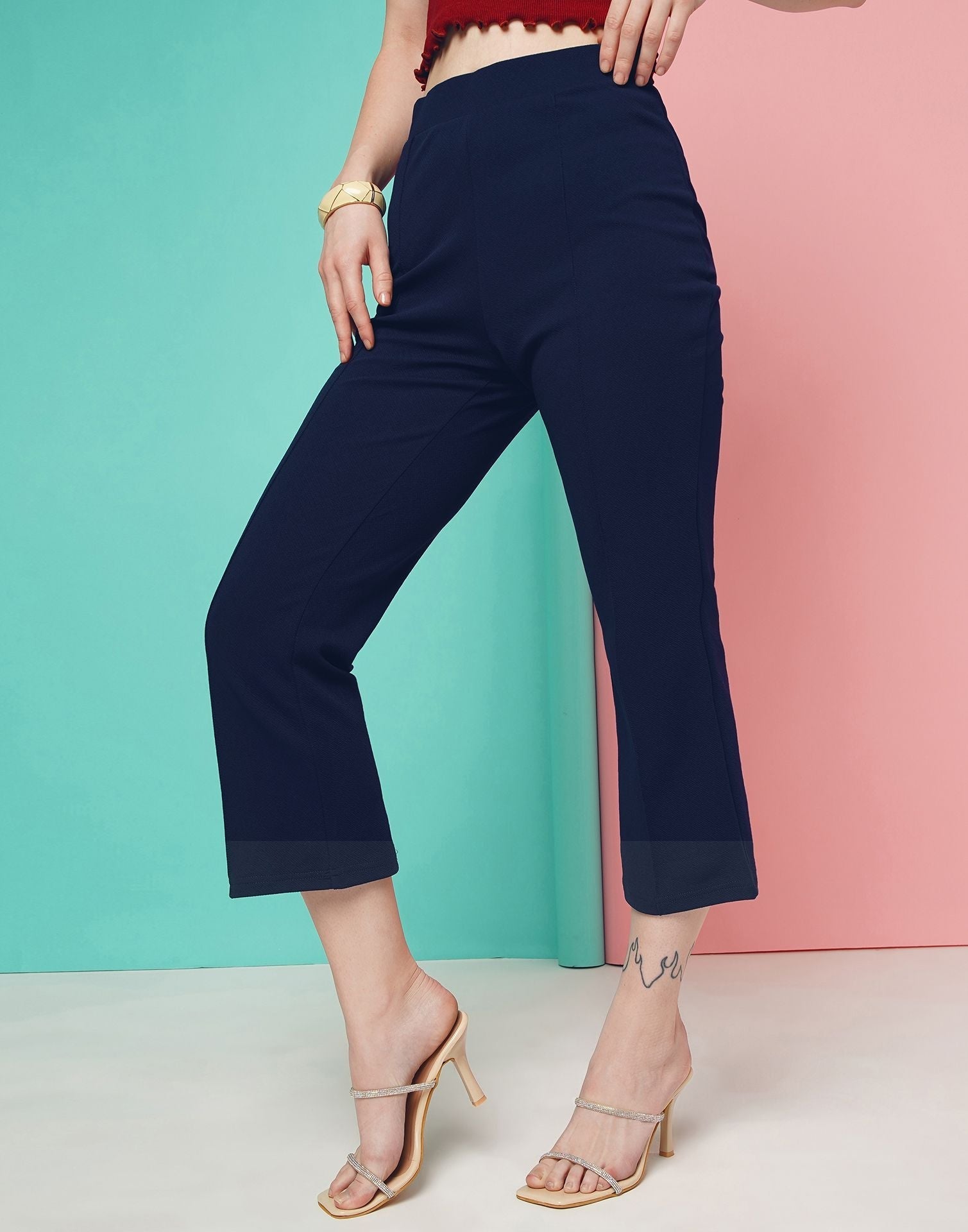 Blue Pin Tuck Ankle Length Trouser | Sudathi