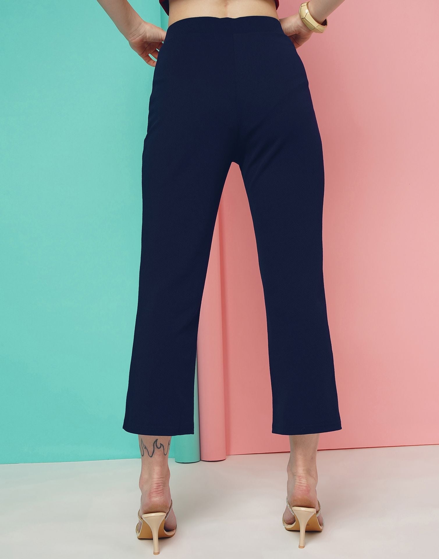 Blue Pin Tuck Ankle Length Trouser | Sudathi
