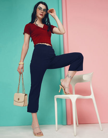 Blue Pin Tuck Ankle Length Trouser | Sudathi