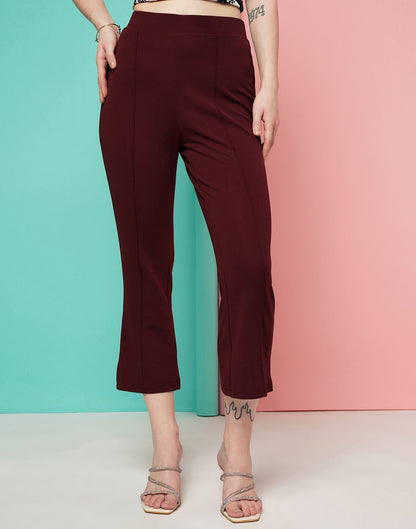 Maroon Pin Tuck Ankle Length Trouser | Sudathi