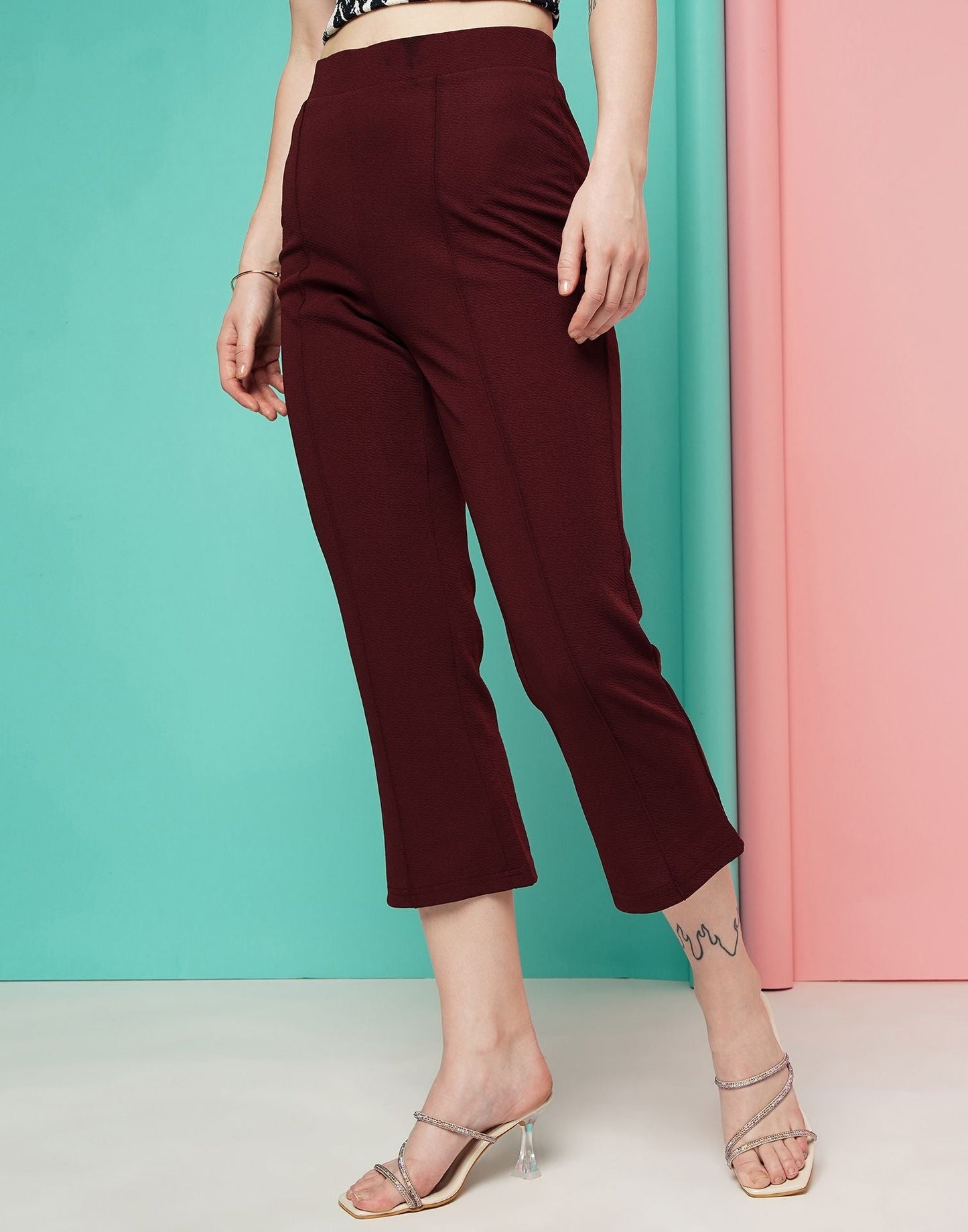 Maroon Pin Tuck Ankle Length Trouser | Sudathi