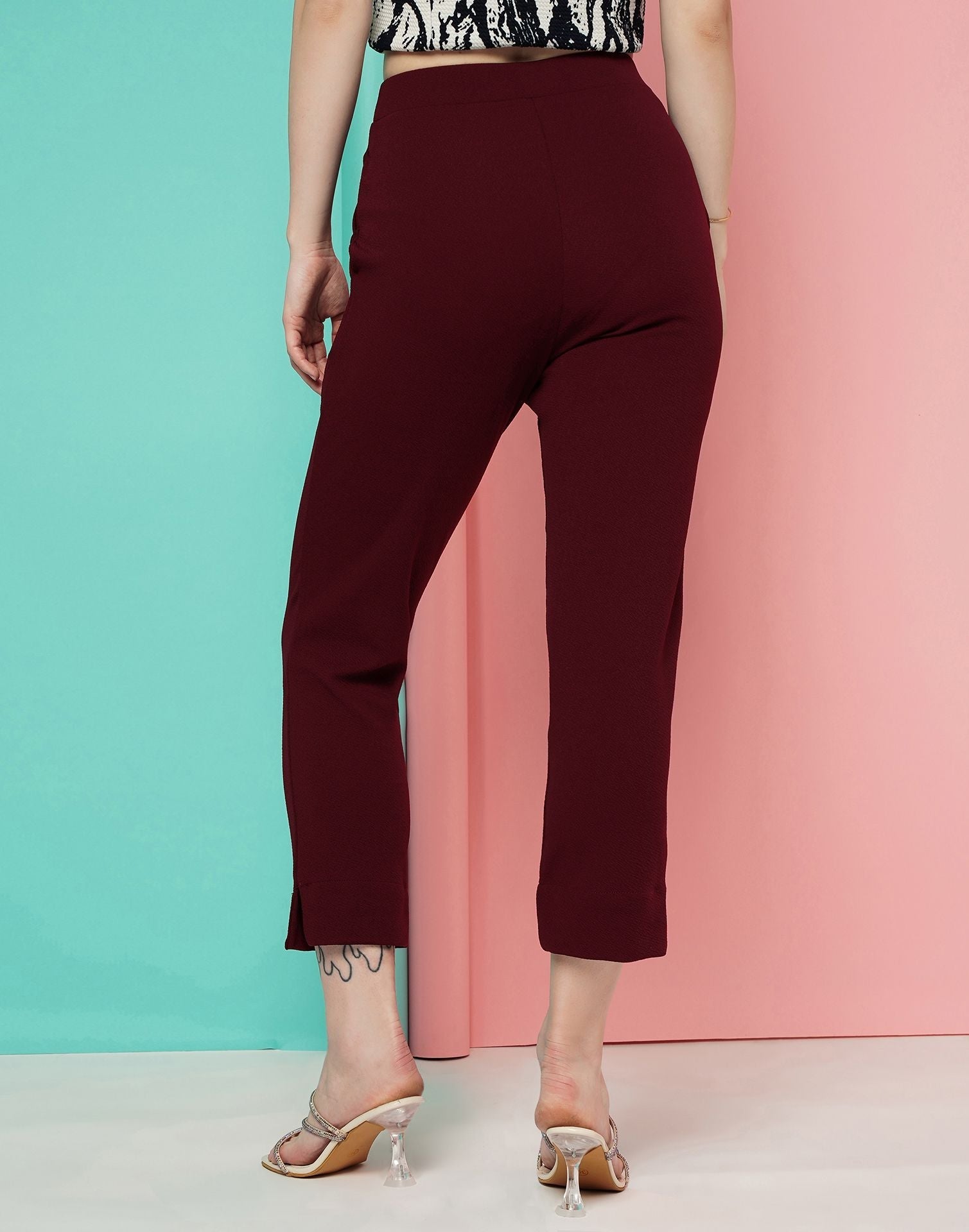 Maroon Pin Tuck Ankle Length Trouser | Sudathi