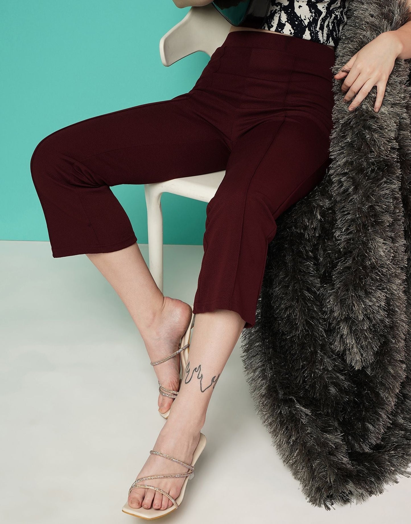 Maroon Pin Tuck Ankle Length Trouser | Sudathi