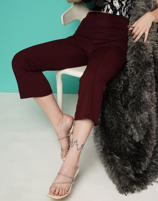 Maroon Pin Tuck Ankle Length Trouser | Sudathi
