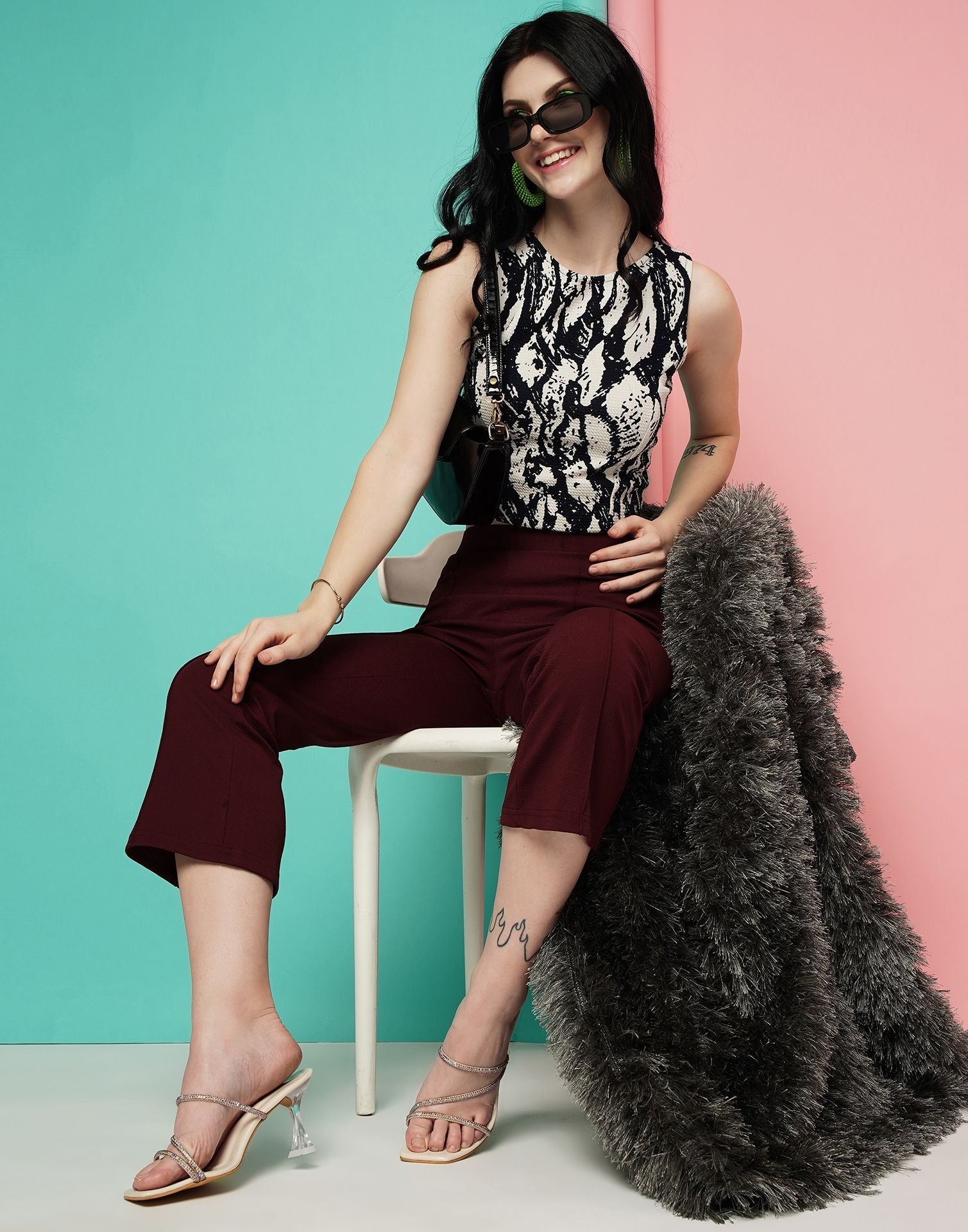 Maroon Pin Tuck Ankle Length Trouser | Sudathi