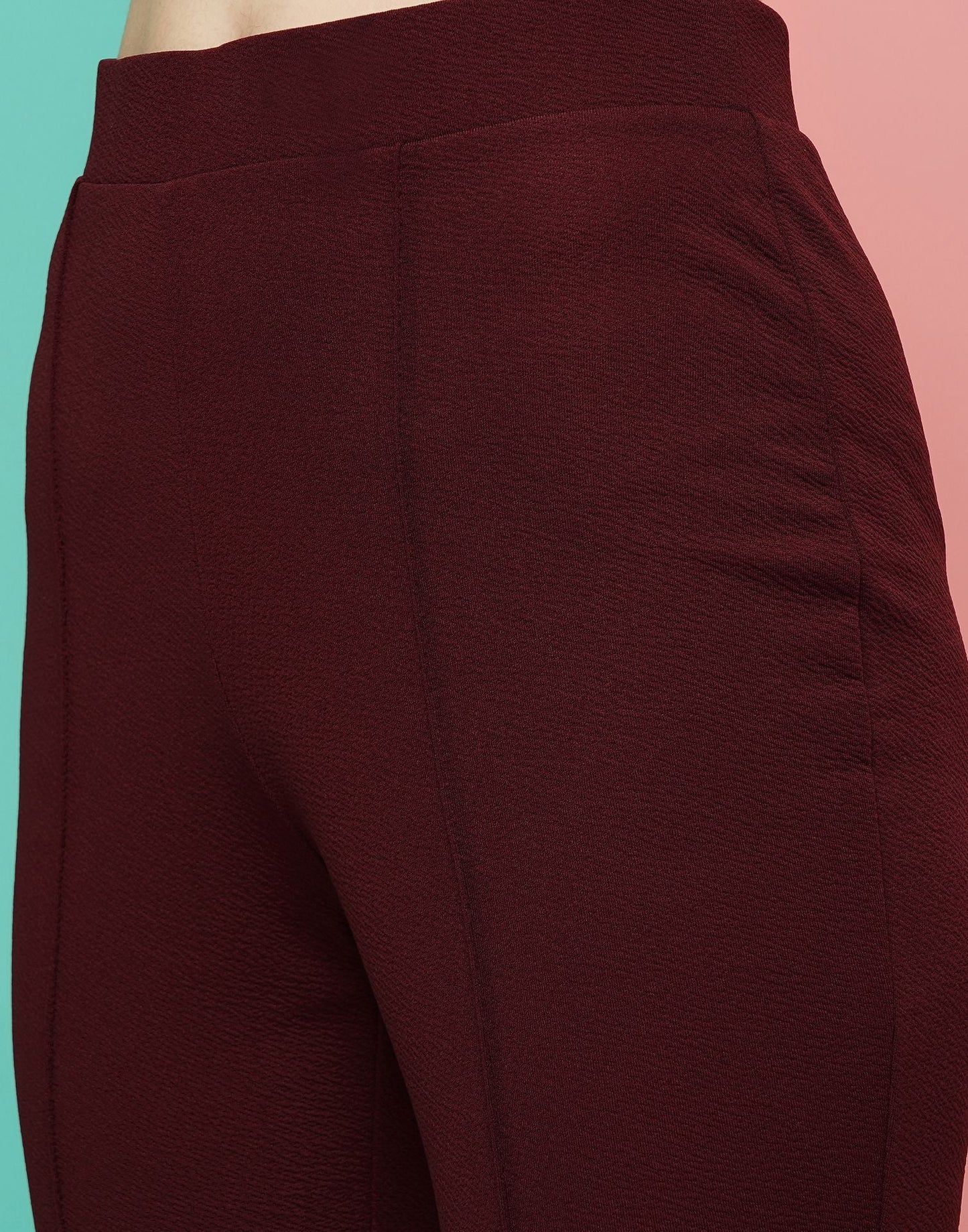 Maroon Pin Tuck Ankle Length Trouser | Sudathi