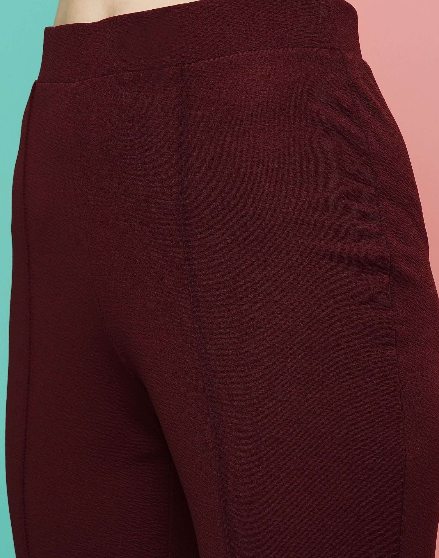 Maroon Pin Tuck Ankle Length Trouser | Sudathi