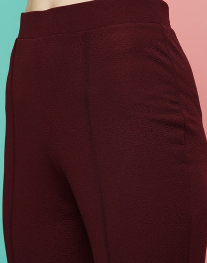 Maroon Pin Tuck Ankle Length Trouser | Sudathi
