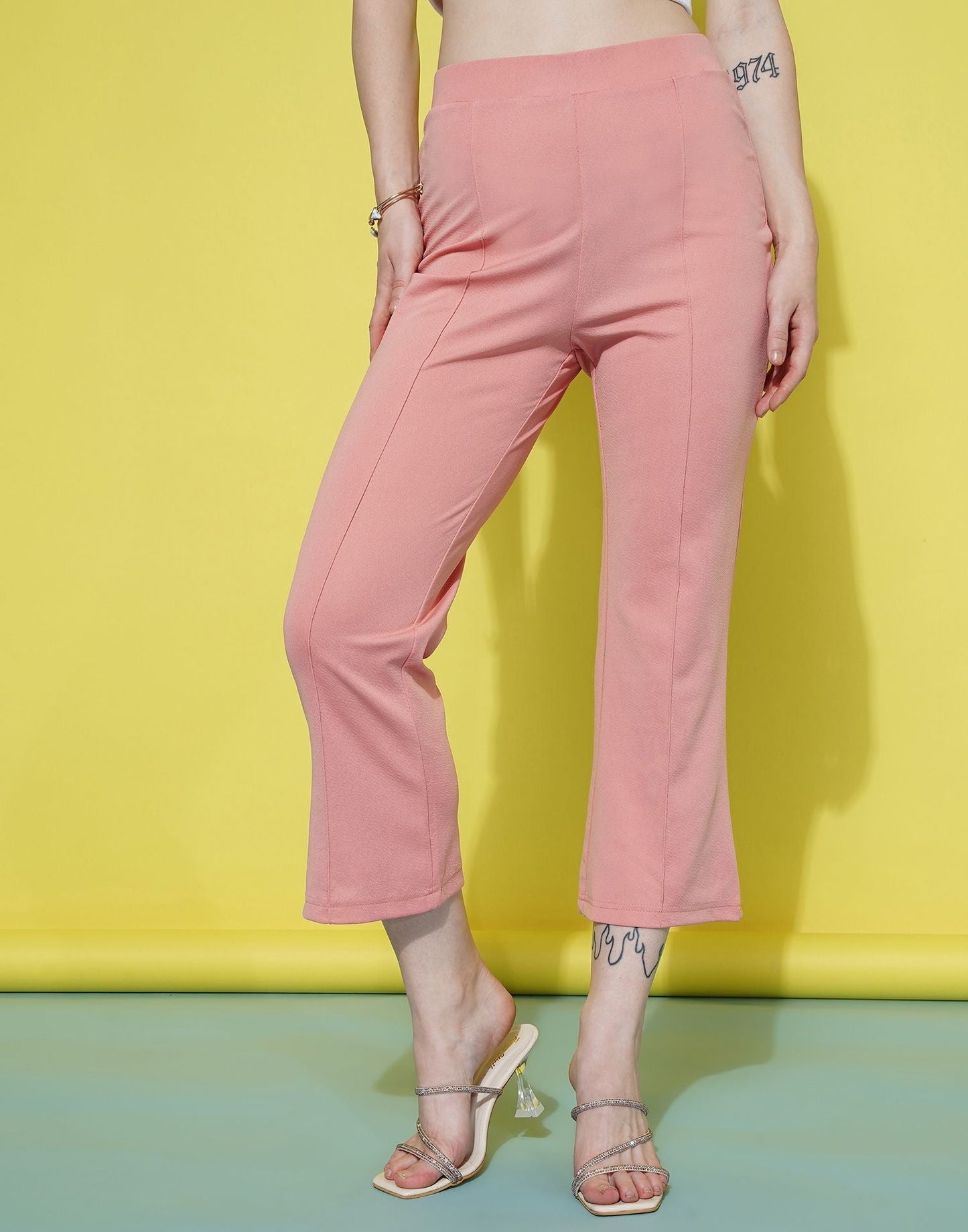Peach Pin Tuck Ankle Length Trouser | Sudathi