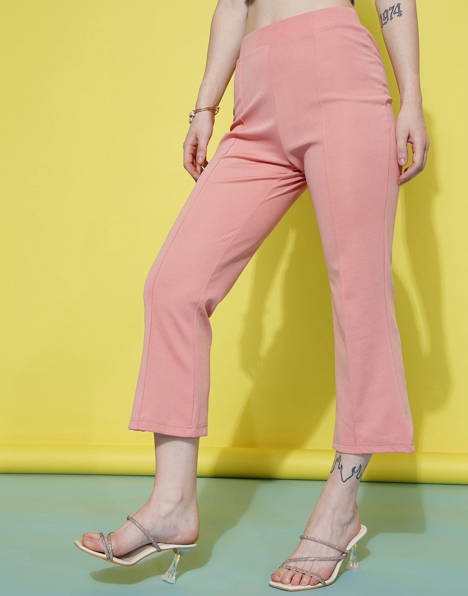 Peach Pin Tuck Ankle Length Trouser | Sudathi