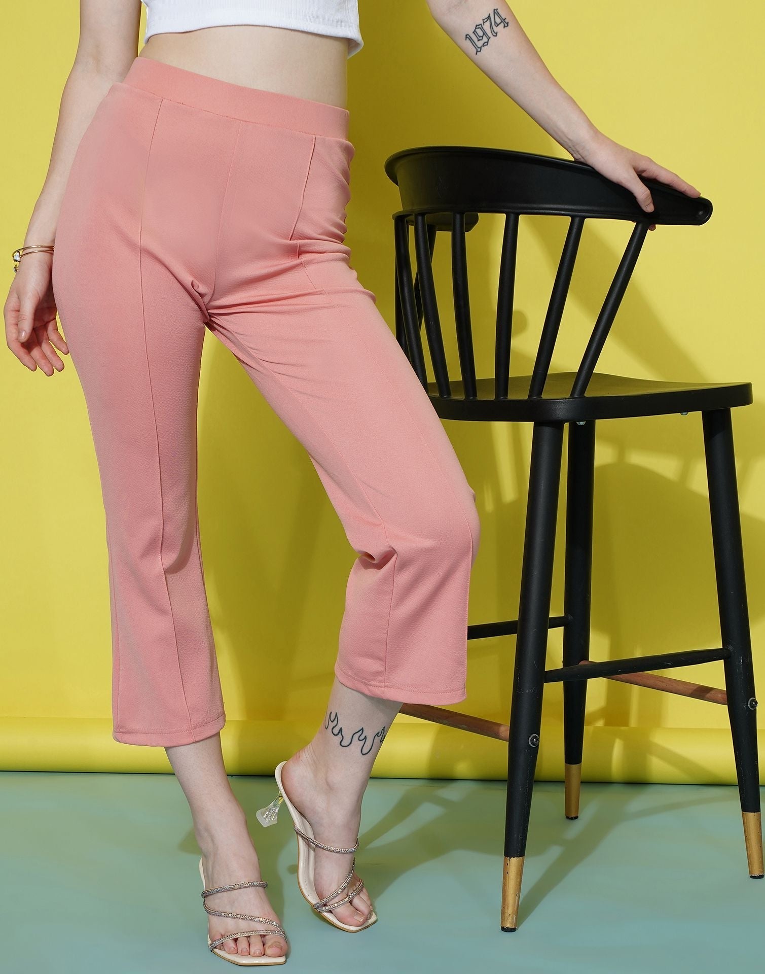 Peach Pin Tuck Ankle Length Trouser | Sudathi