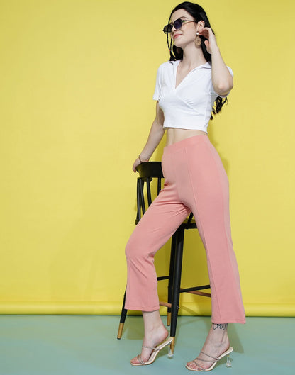 Peach Pin Tuck Ankle Length Trouser | Sudathi