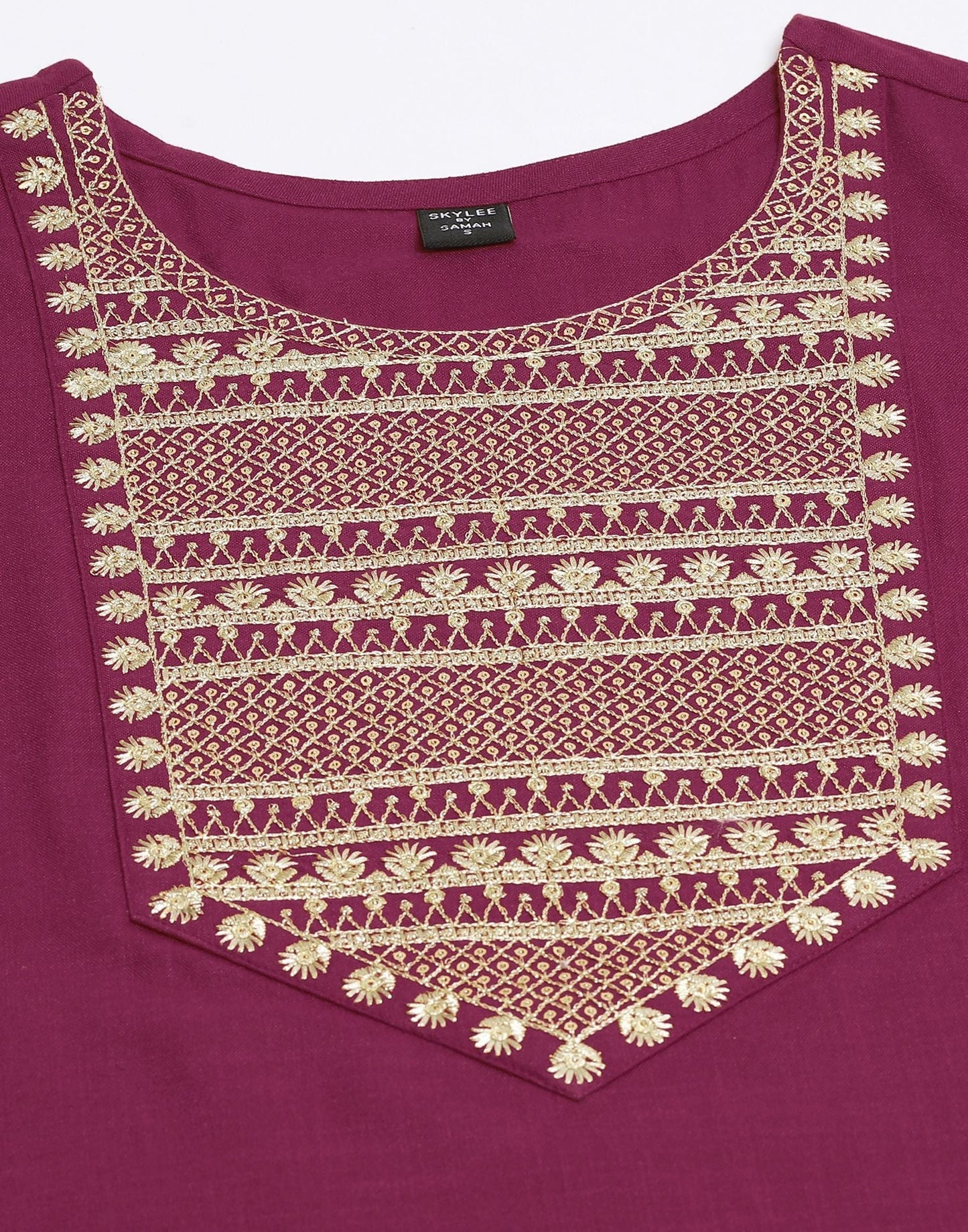 Maroon Cotton Embroidery Straight Kurti With Pant And Dupatta | Sudathi