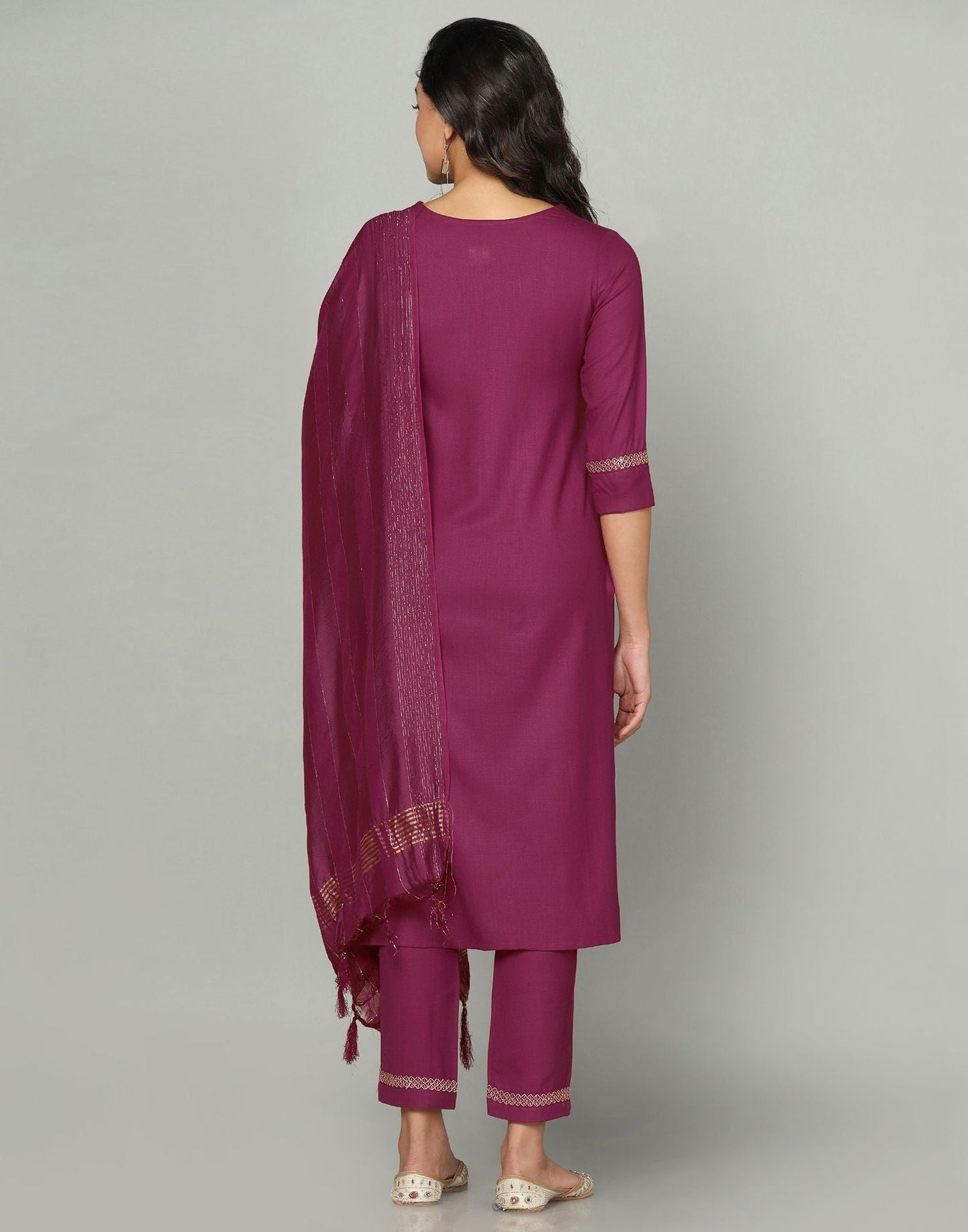 Maroon Cotton Embroidery Straight Kurti With Pant And Dupatta | Sudathi