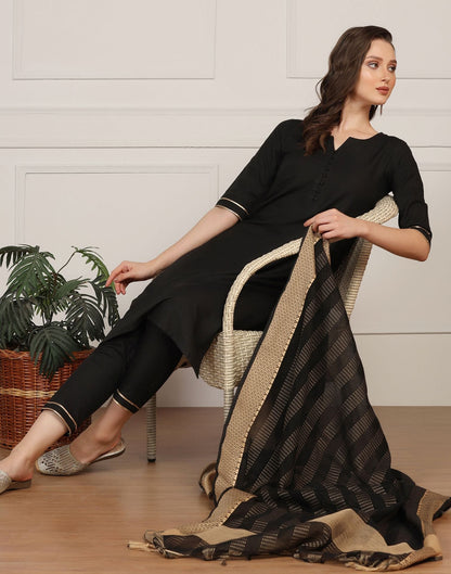 Black Cotton Kurti With Pant And Dupatta | Sudathi