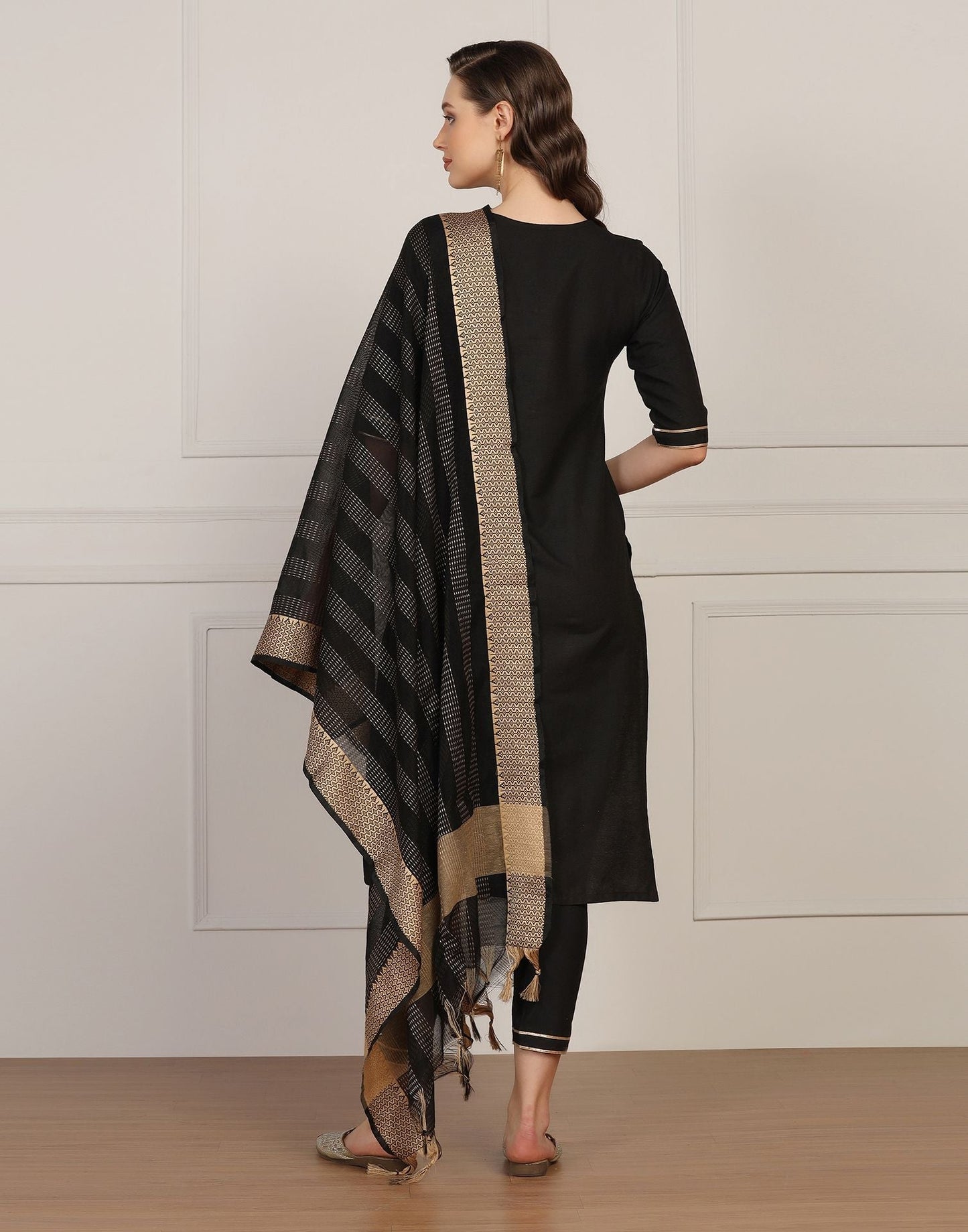 Black Cotton Kurti With Pant And Dupatta | Sudathi