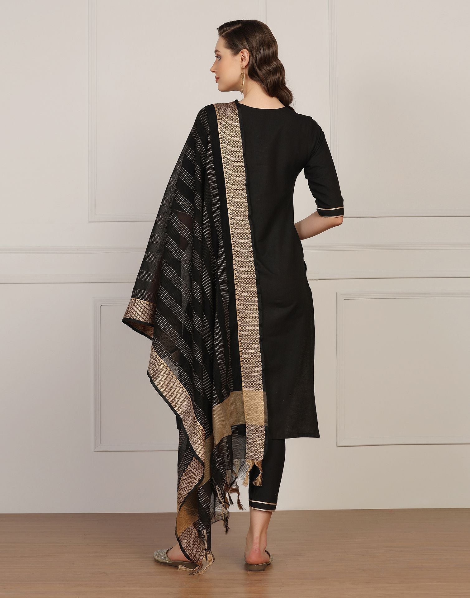 Black Cotton Kurti With Pant And Dupatta | Sudathi