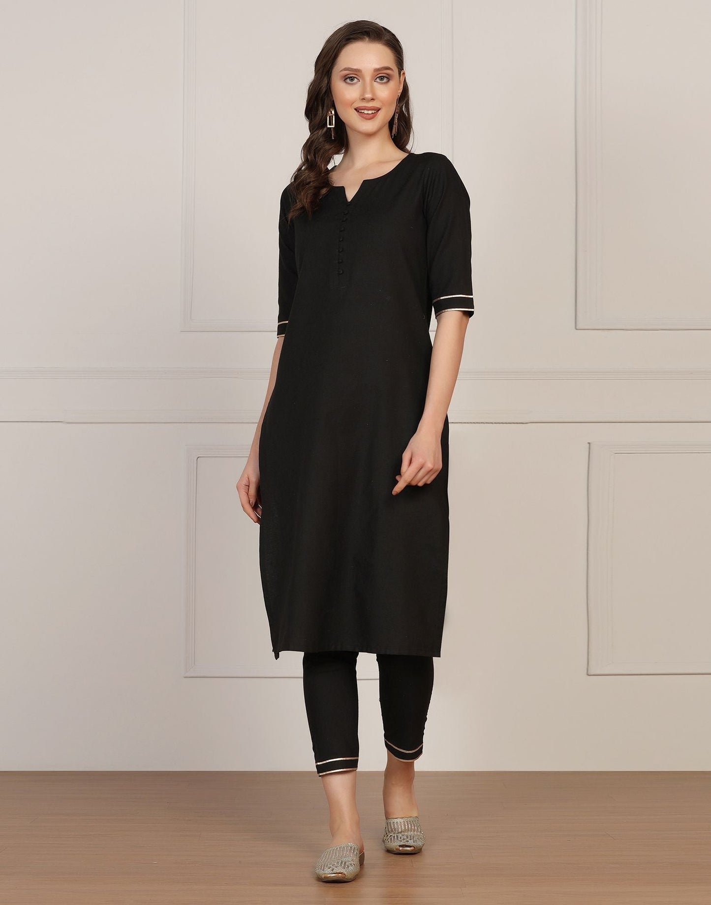 Black Cotton Kurti With Pant And Dupatta | Sudathi