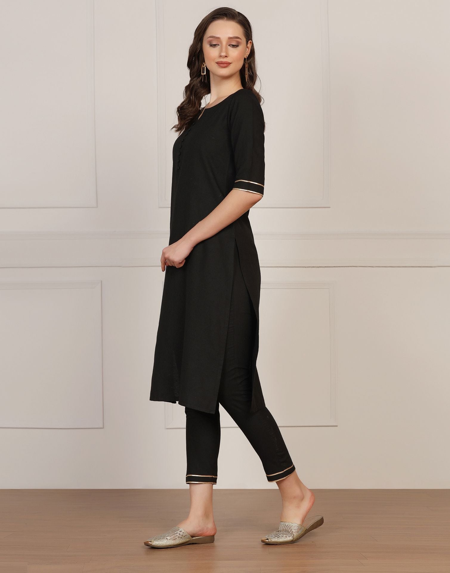 Black Cotton Kurti With Pant And Dupatta | Sudathi