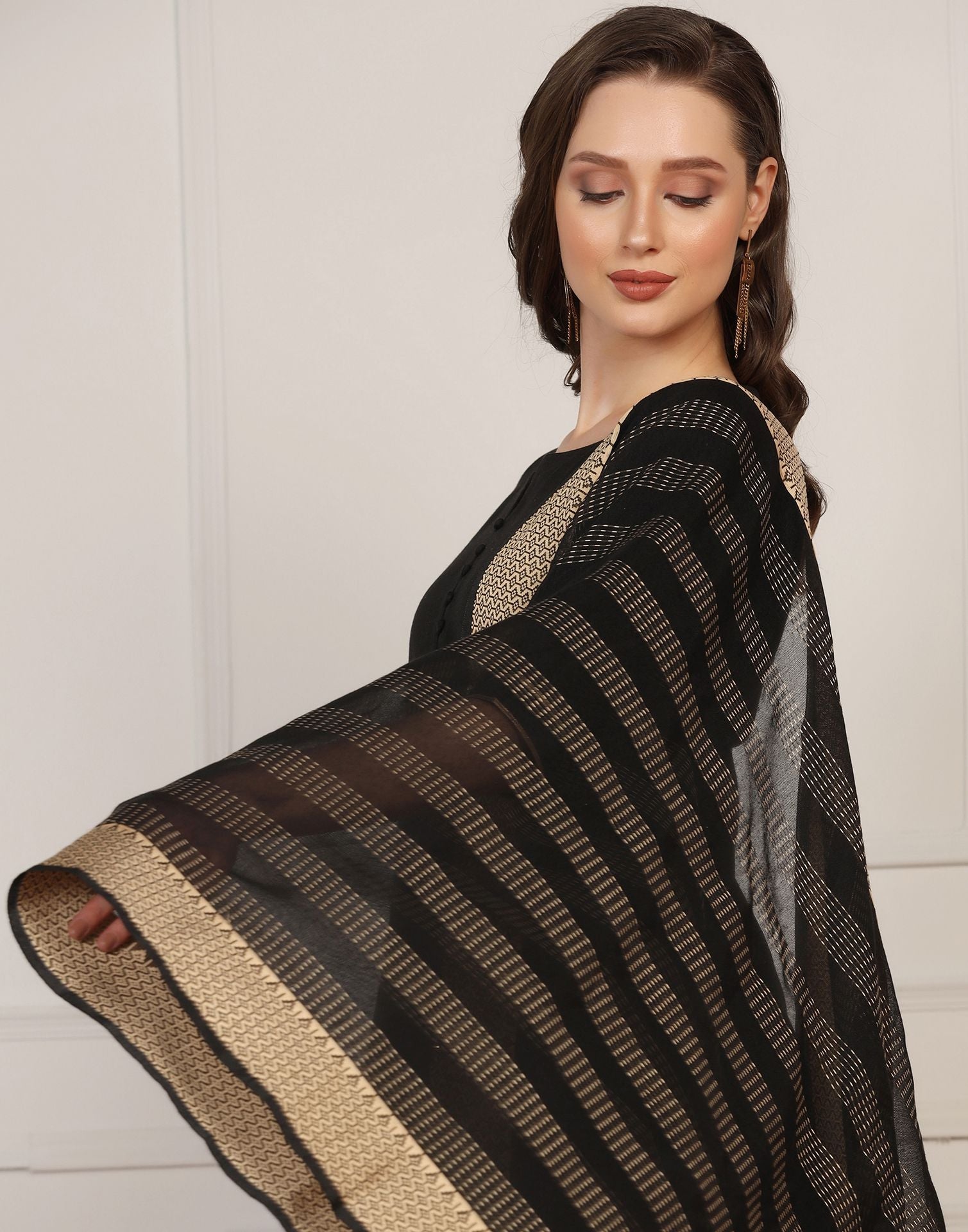 Black Cotton Kurti With Pant And Dupatta | Sudathi