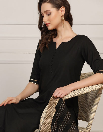 Black Cotton Kurti With Pant And Dupatta | Sudathi