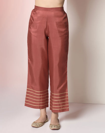 Chestnut Brown Plain Silk Straight Kurta Set With Dupatta