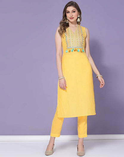 Yellow Embroidery Kurta with Pant and Dupatta | Leemboodi