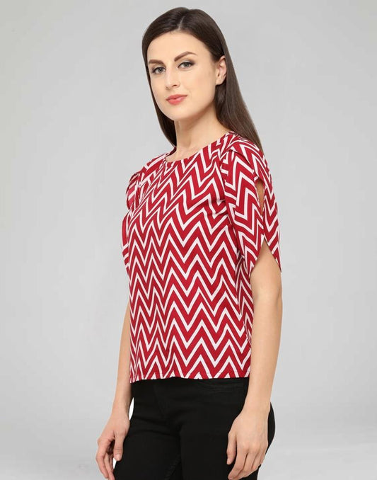 Maroon Coloured Printed Crepe Top | Sudathi