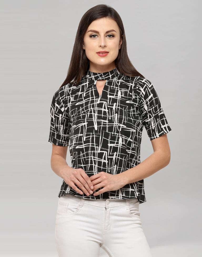 Black And White Coloured Printed Crepe Top | Sudathi