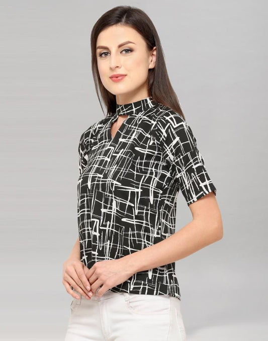 Black And White Coloured Printed Crepe Top | Sudathi